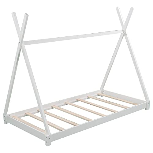 Bellemave Twin House Beds Wood Toddler House Bed Frame Montessori Style Teepee Bed For Kids Boys Girls Teens, White #TOP5