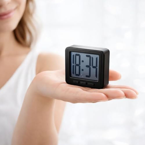 Image of Mini Digital Magnet Clock 6cm Pocket Size Magnetic Back for Fridge,Kitchen,Room,Office Black Colour