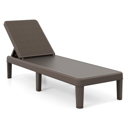 COSTWAY Bain de Soleil en PP Effet Rotin, Chaise Longue Jardin Exterieur, Dossier Inclinable à 4 Positions, 6 Pieds, Montage sans Outil, Transat pour Terrasse...