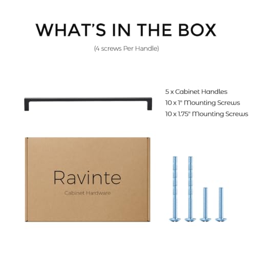 Image of Ravinte Matte Black Square & Solid Cabinet Handles,11-5 /16 Inch,5 Pack