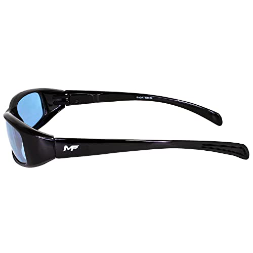 2 Pairs of Bad Attitude Cool Wraparound Motorcycle Sunglasses Black Frames with Blue & Green Mirror Lenses3