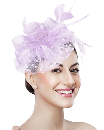 Bniksok Light Purple Fascinators for Women Tea Party Church Wedding Cocktail 1920s 50s Lavender Dress