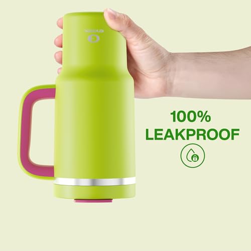 Image of 32 oz Tumbler with Handle and Straw: Stainless Steel Insulated Tumbler Keeps Cold for 24 Hours, Leakproof Travel Cup Fits in Cup Holder and BPA-Free,Acid Green