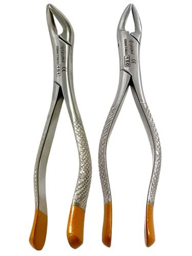 Set of 2 Universal Extraction Forceps #150 + #151 | Upper and Lower Incisors, Cuspids, Bicuspids, Roots, Canines | Premium German Stainless Steel Dental Instruments