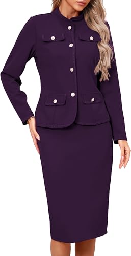 Chic Women's Purple Business Suit Set with Peplum Blazer and Pencil Skirt - Image 8