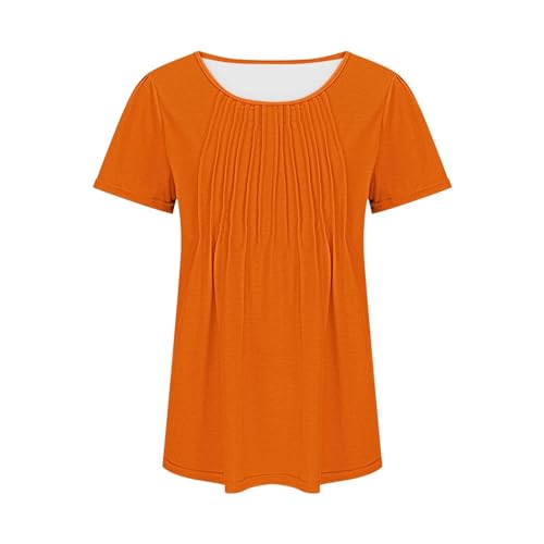 Womens Short Sleeve T Shirts Loose Fit Casual Pleated Crew Neck Tops Tee for Women Summer Blouses 2025 Trendy Y2K3