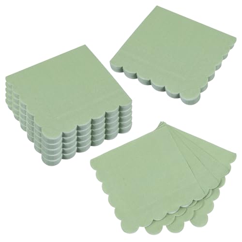Piriuuo Lot de 100 serviettes cocktail jetables, 2 couches, 12x12 cm, ondulées, vert sauge, idéales pour décoration table dîner, mariage, fête prénatale,...
