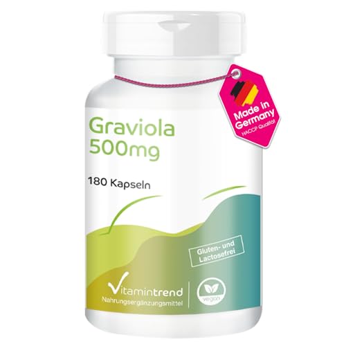 Vitamintrend Graviola hochdosiert 500mg 180 Kapseln aus Graviola-Frucht Stachelannone Soursop veganes Nahrungsergänzungsmittel ohne Zusätze in Deutschland hergestellt