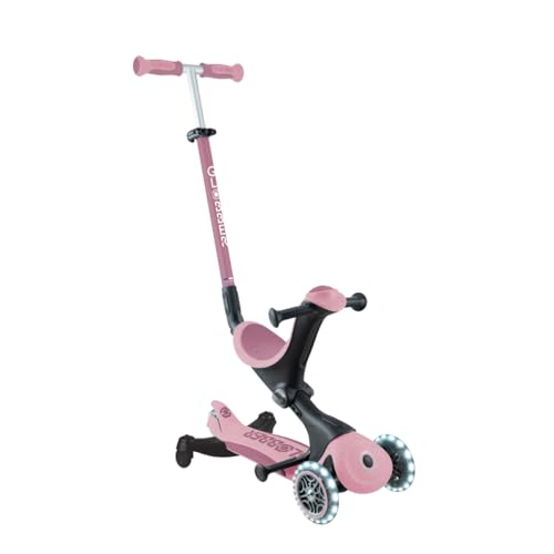 Globber - GOUP Deluxe Lights Eco 360 - Patinete evolutivo de 3 Ruedas con Asiento Giratorio 360, reposapiés, Luces LED y Materiales de Composite, de 15 Meses a 6 años - Rosa Baya