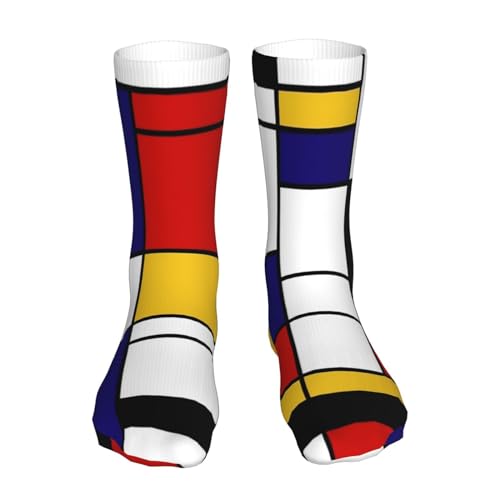 FUkker Calcetines De Equipo, Calcetines De Compresión Calcetines Deportivos Novedad Casuales 40 Cm De Largo Para Unisex, Composición De Color Artística De Estilo Mondrian Rojo