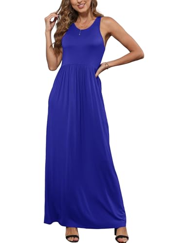 Image of EUOVMY Women's Sleeveless Dress Casual Plain Loose Summer Long Maxi Dresses with Pockets