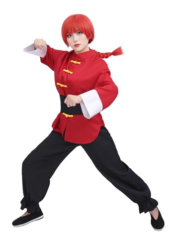DAZCOS Ranma Cosplay for Women Red Kung Fu Suit for Halloween Party (Large)