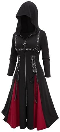 Rosegal Women Plus Size Gothic Lightweight Lace Up Long Hooded Coat