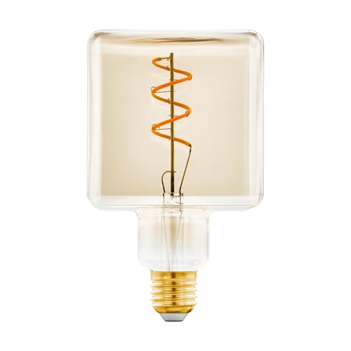 Eglo Ampoule LED E27 dimmable, ampoule filament vintage ambrée, lampe à incandescence décorative en forme de cube avec spirale, 4 watts, 180 lumens, blanc...