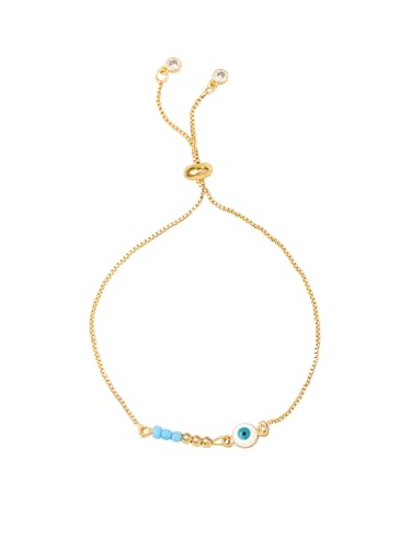 Yellow Chimes Exclusive Evil Eye Beads Gold Plated Adjustable Unisex Hand Bracelet for Men and Women, Medium