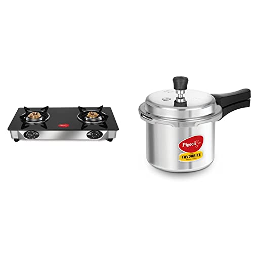 Pigeon by Stovekraft Favourite 2-Burner Glass Top Gas Stove, Blac...