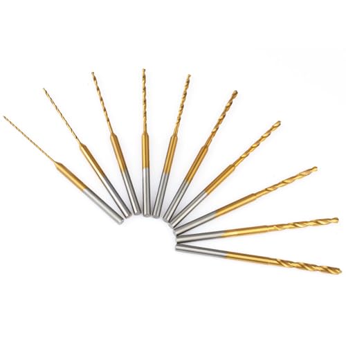 Ainiv 10pcs Mini Micro Engraving Drill Bits 0.6mm to 2.2mm Shank 2.35mm Shank Titanium Coated Small Drill Bit for Wood Resin Plastic Key Ring Pendant Jewelry