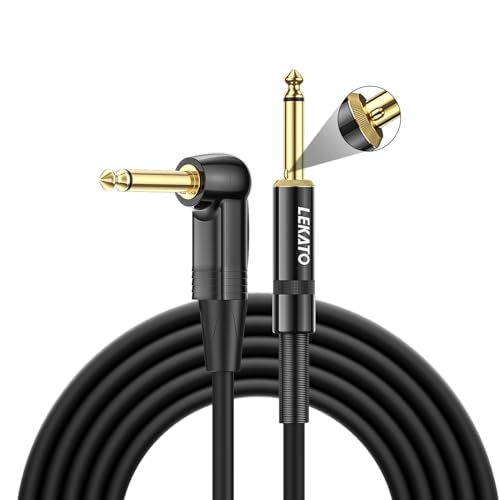 LEKATO Guitar Cable 10ft Exclusive Mute Plug, Electric Instrument Cable for Electric Guitar, Bass, Professional Electric Guitar AMP Cord with Dual Mute Plug Ends, 1/4" Right Angle to Straight Plug