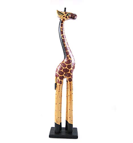 Artesanal Estatua jirafa de 60 cm de madera, decoración Ambiance Sabana Africana.