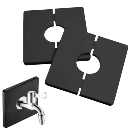 YIPFEN 2 PCS Cache-Douche Décoratif, Couvre-Tuyaux Carré Auto-Adhésif en PVC, Cache-Robinet Décoratif pour Masquer Fils, Robinets, Tuyaux et Trous (28mm) (Noir)