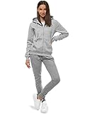 OZONEE Damen 2-Teilig Set Kapuzenpullover + Jogginghose Jogginganzug Sweatjacke Trainingshose Trainingsanzug Sportanzug Freizeitanzug Sport Anzug Tracksuit Fitnessanzug SET/CKW03/2 GRAU L