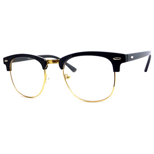 VINTAGE Inspired Classic Half Frame Clear Lens Glasses BLACK/ GOLD