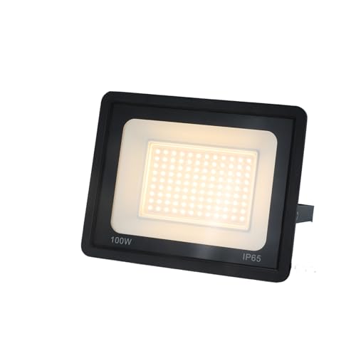 Alpinaluz Proyector LED Exterior 100W, Luz Cálida 3000K, 9500lm, IP65, Ángulo 120°, Soporte Ajustable, Carcasa de Aluminio, Iluminación Potente para Jardines, Garajes, Patios y Comercios