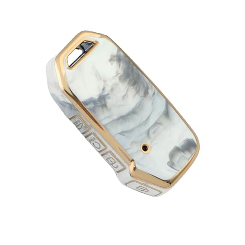 Image of Keyzone TPU Car Key Cover Combo Compatible for: Kia Carens Seltos, Sonet 2023 Onwards 4 Button Smart Key (Compare Key Shape Before Ordering) (Gold TPU + Marble TPU)