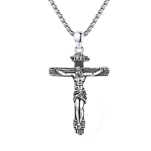 ZIPPICE Jesus Kreuz Halskette 925 Sterling Silber Anhänger Edelstahl Halskette Amulett Halskette Christian Kette Schmuck Herren Damen Cover