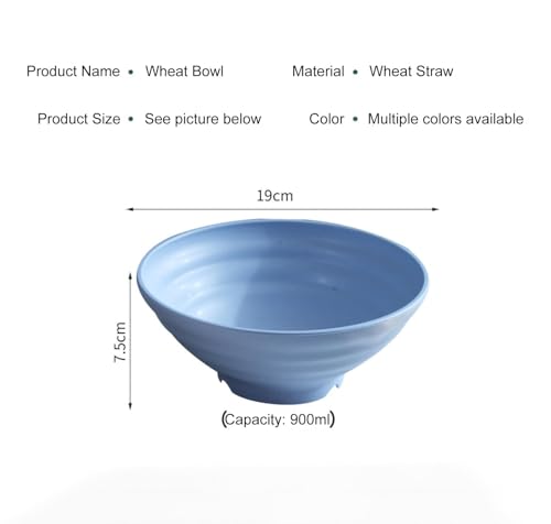 Image of Wheat Straw Salad Bowls Set (900ml) - Large Microwave Safe, Unbreakable & Stackable Bowls for Salad, Pasta, Soup, Ramen - BPA-Free, Eco-Friendly, Lightweight Serving Bowls for Kitchen (6, Blue)