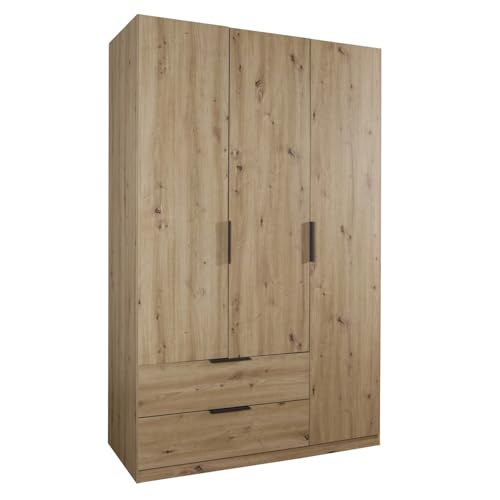 Composad | Armadio Linea ESPRESSO con 3 Ante e 2 Cassetti Larghi, Armadio Contenitore, Salvaspazio, Camera da letto, Lavanderia, (LxAxP) 119,3x200x58,2 cm, Colore Rovere Oak Mielato, Made in Italy