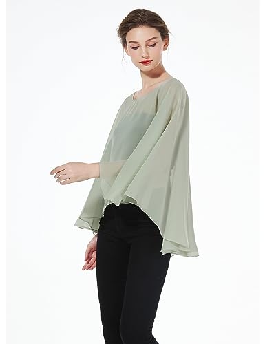 BEAUTELICATE Damen Stola Schal Chiffon Umhang Cape Elegant Für Hochzeit Brautkleid Abendkleid Festlich Ballkleid Strandkleid (Kurzer Stil - Sage Green, Einheitsgröße)