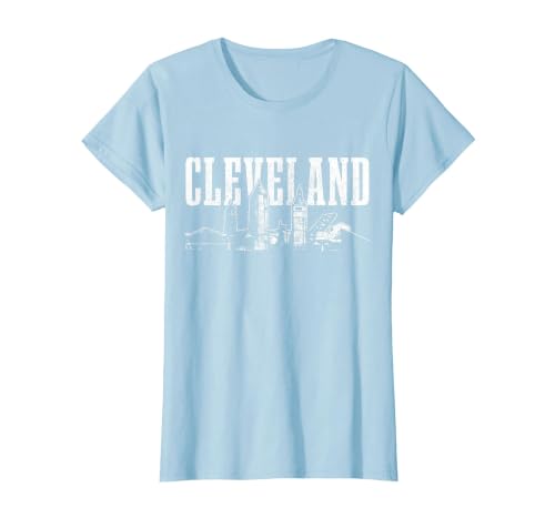Cleveland Ohio Skyline Pride Vintage Cleveland T-Shirt, Women, Baby Blue, Small