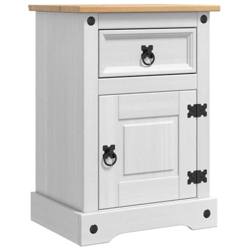 Table de Chevet en Pin Massif Blanc Corona au Design Rectangulaire Durable