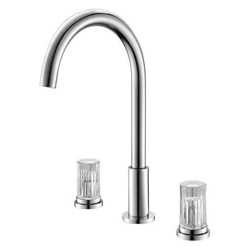 Robinetterie lavabo chromée col de cygne et mitigeur 3 trous en cristal