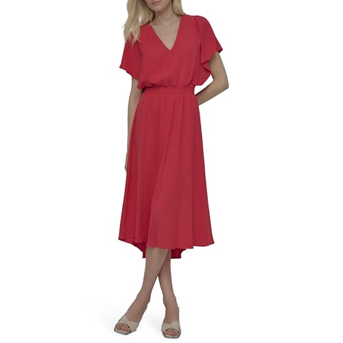 DKNY Women's Flutter Sleeve V-Neck Fit & Flare Maxi Dress