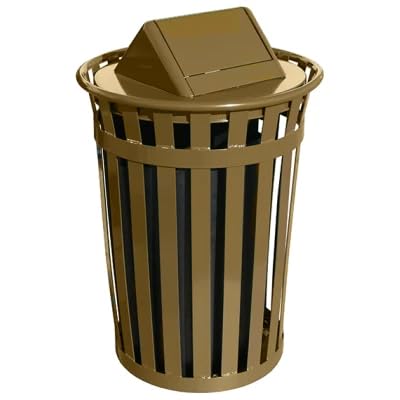 Oakmont Round 36 Gallon Commercial Trash Can | Steel Outdoor Industrial Trash Can with Swing Top | Great for Outdoor Public Spaces - Black