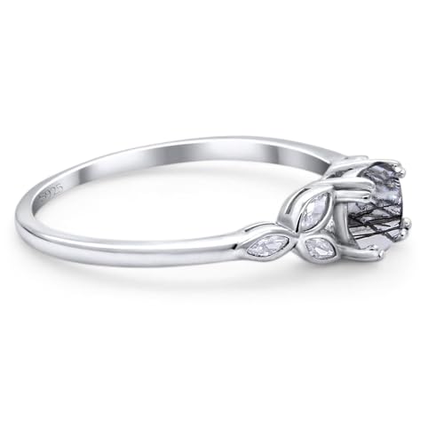 OMRANII Art Deco Round Natural Rutilated Quartz Floral Leaf Style Marquise CZ Wedding Engagement Ring 925 Sterling Silver Gifts For Her2