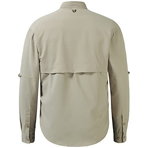 BASSDASH Men's Performance Fishing Hiking Shirt UPF 50 Button Down Long Sleeve Quick Dry FS21M Khaki by BASSDASH - Image 2