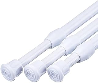 MUHOO 2PCS Extendable Curtain Poles, No Drilling Net Curtain Rods, Spring Tension Rod for Kitchen, Cupboard, Bathroom, Window, 82-150 CM/32.28-59.05 Inch, White