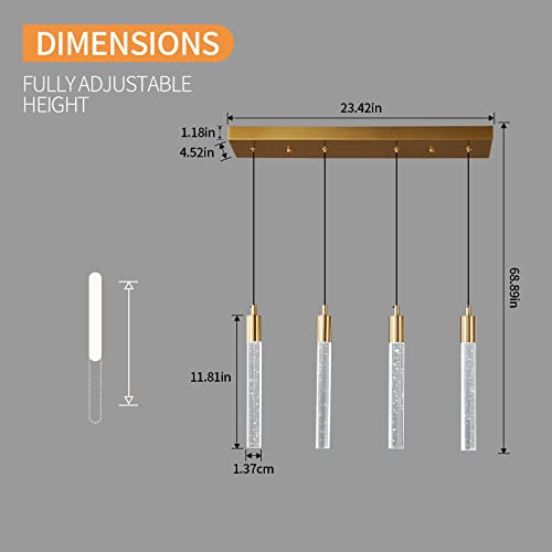 Image of Kitchen Island Lighting Modern Light Fixture Kitchen Island Pendant Light Dimmable LED Gold Brass Finish Mini Pendant Lighting Dinning Room Living Room Kitchen Pendant Lights(4-Light)