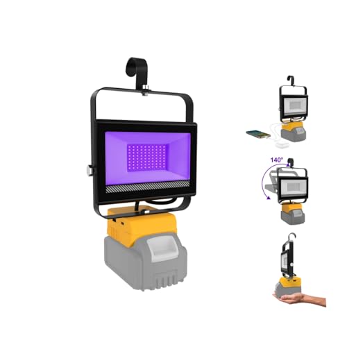 CREPOW Cordless LED Black Lights Compatible with Dewalt 20V Battery, Portable Black Lights with Low Voltage Protection, 395nm Ultraviolet Flood Light for Glow Party, Halloween, Catfishing, Easter
