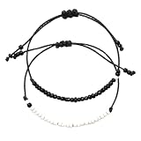 UKCOCO Pulsera de Hilo Tejido Ajustable de Cuentas en Blanco y Negro para Parejas, 1 Par de Pulseras de Cordón de Cera Ideales para Cumpleaños y Navidad