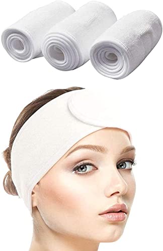 Bandeau Cheveux Serre-tête Bandeau de Maquillage En Coton Pour Yoga/Sport/Se Maquiller/Soins du Visage 3 Pièces 60 x 8,5 cm / 23,6 x 3,35 pouces (Blanc)