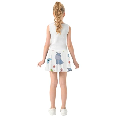 Joisal Girls' Shorts Athletic Skorts Cute Cartoon Hippos Toddlers Tennis Skirts Children Flowy Skirt 3t4