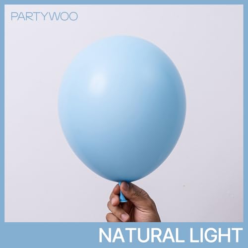 Image of PartyWoo Light Blue Balloons 100pcs Different Sizes of 18 12 10 5 Inch Baby Pastel Sky Aqua Blue Balloon Arch Kit Garland for Birthday Gender Reveal Baby Shower Graduation Party Decorations Blue-Y4