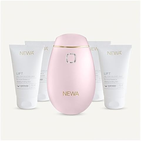 NEWA RF Wrinkle Reduction Device (Plug In) - FDA Cleared skincare tool for facial tightening. Boosts collagen, reduces wrinkles. With 6 months gel supply. Cover