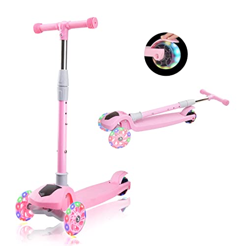 SWEETDREAM 子供用幅木板 ブレーキ付き スクーター 浮き板 子供用三輪車 高さ3段階調節 軽い 強い 方向転換 安定 発光車輪3個 子供用幅木板 折りたたみ式 持ち運び収納簡単 重さ100KG リアホイール ブレーキ、誕生日プレゼント、ギフト、子供…