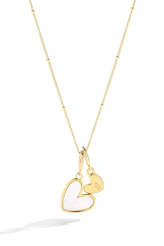 Mint & Lily Mother of Pearl Heart Initial Necklace for Women, 16” + 2” 18K Gold Plated Initial Necklace Gift for Women