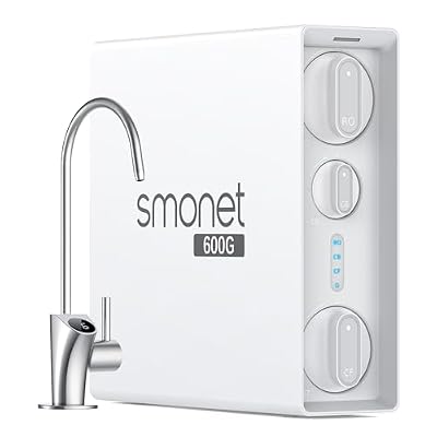 SMONET Tankless Reverse Osmosis System: 7 Stages Reverse Osmosis Water Filter 600 GPD with Smart LED Faucet Under Sink RO Water Filtration Systems for Whole Home 2:1 Pure to Drain NSF 58/372